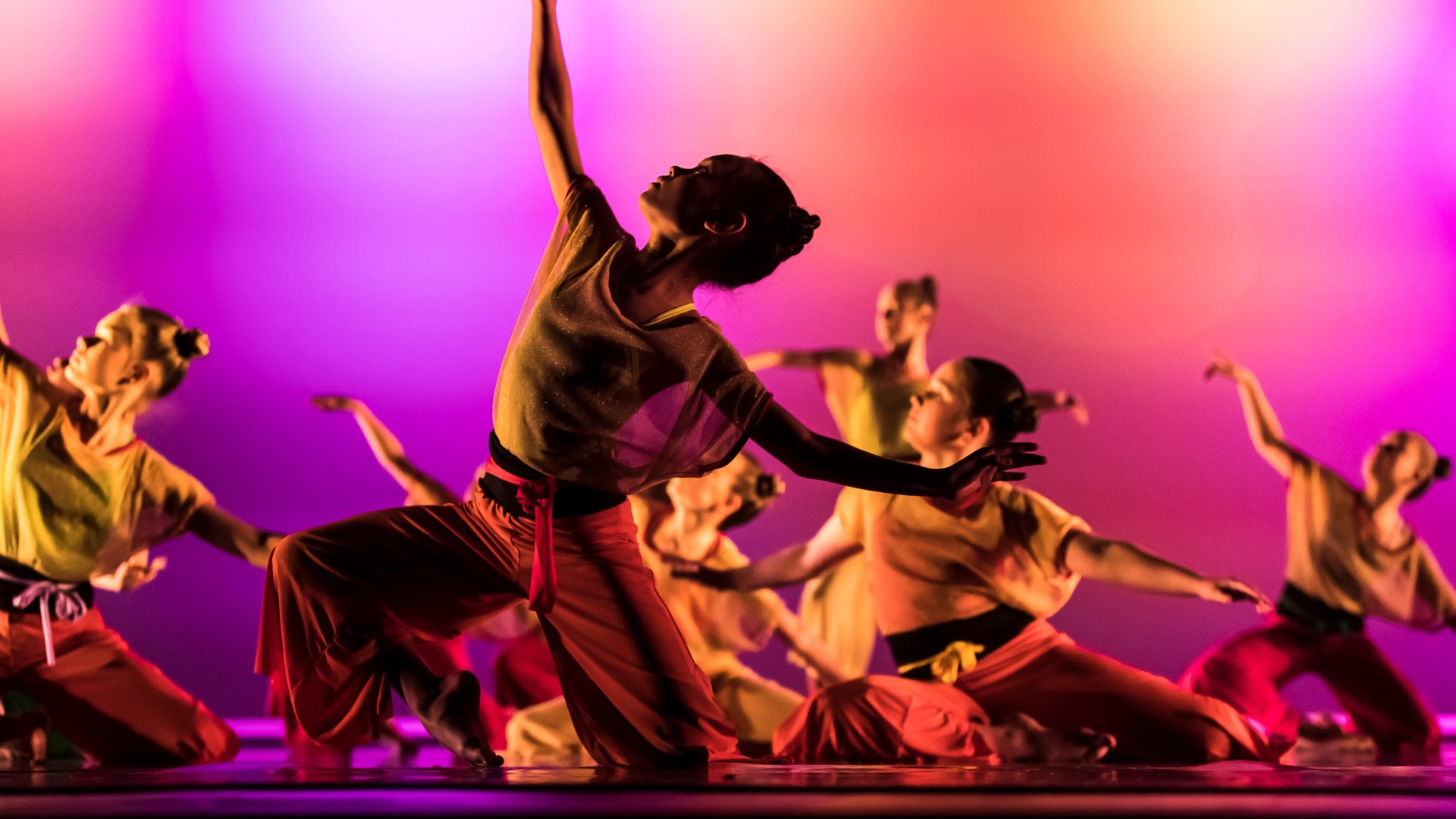 Students of the NSW Public Schools Primary Ensemble 2 performing 'Hana' at the 2019 State Dance Festival