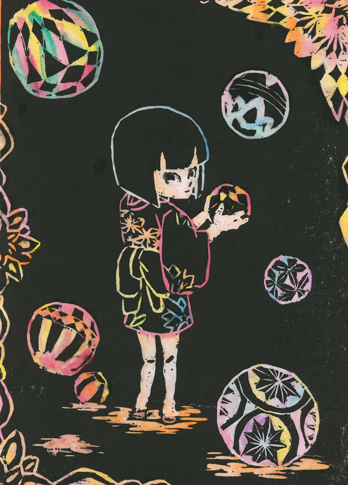 Nagoya Art Exchange 2021 - Japan - Zashiki-warashi and Temari (Mythical child with ball)