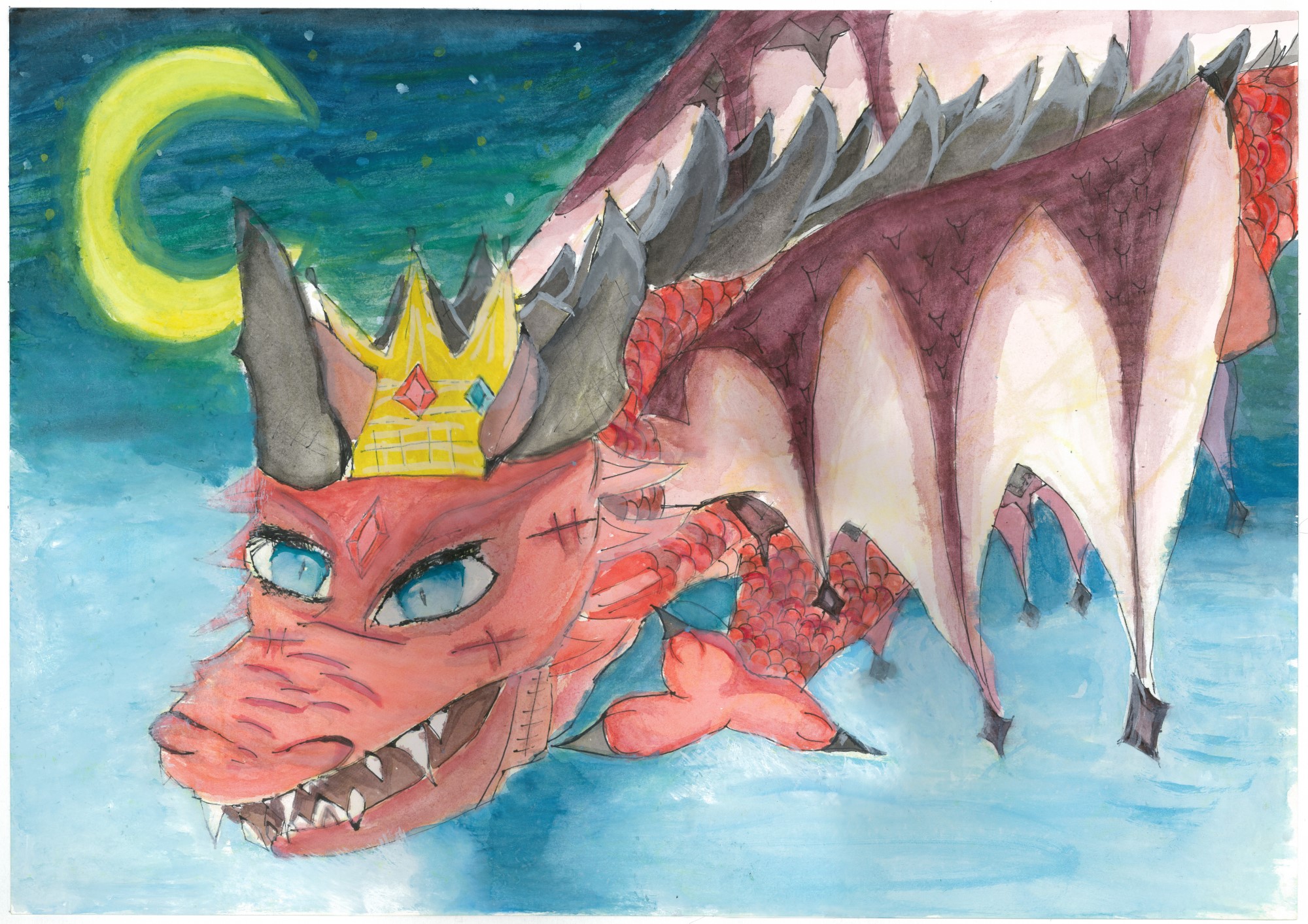 student artwork - A dragon flapping in the moonlit night