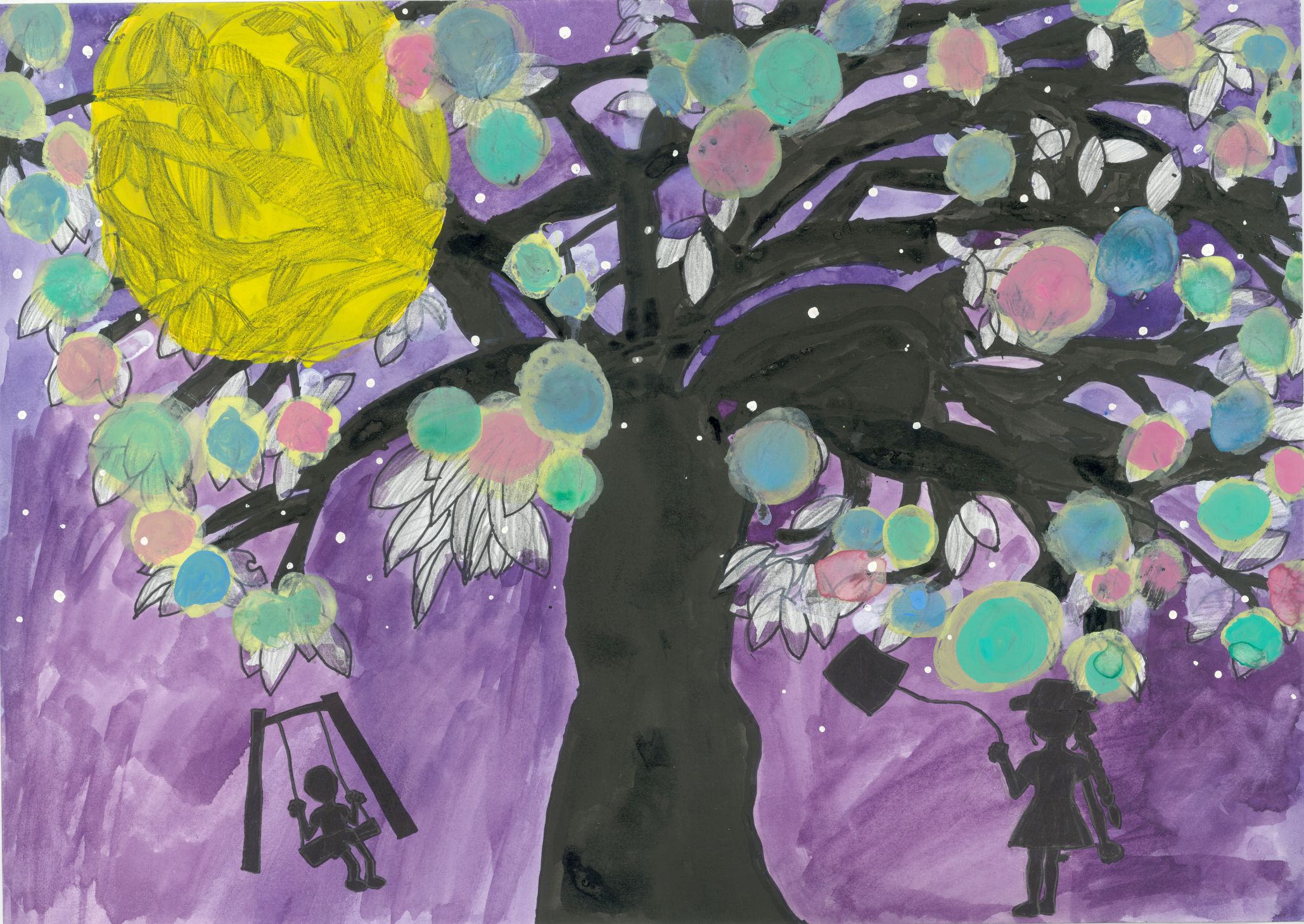 Student artwork – Children playing around the tree