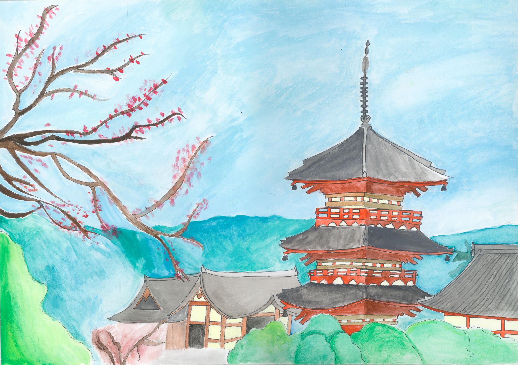 Student artwork – The three-storied pagoda of Kiyomizu Temple