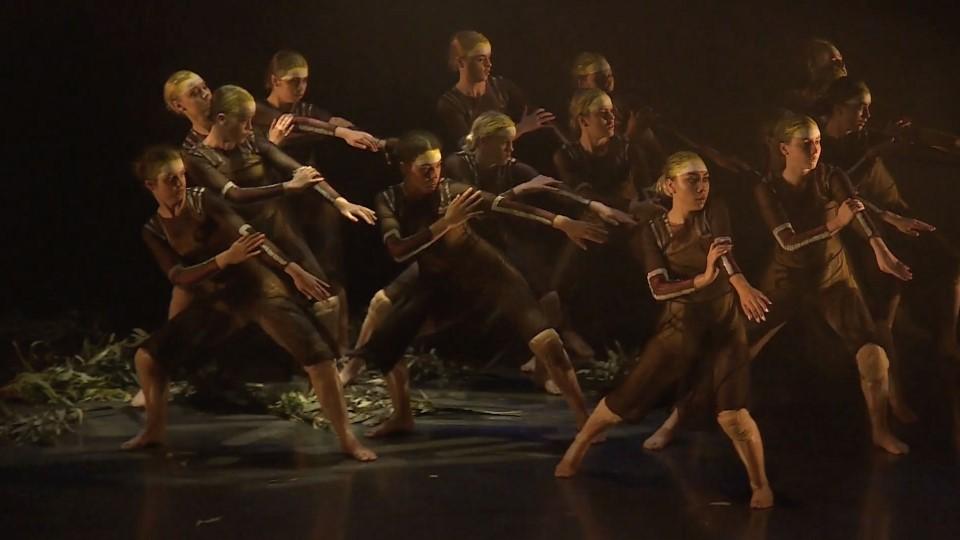 The Aboriginal Dance Company performing the work Hunting and Gathering at the State Dance Festival