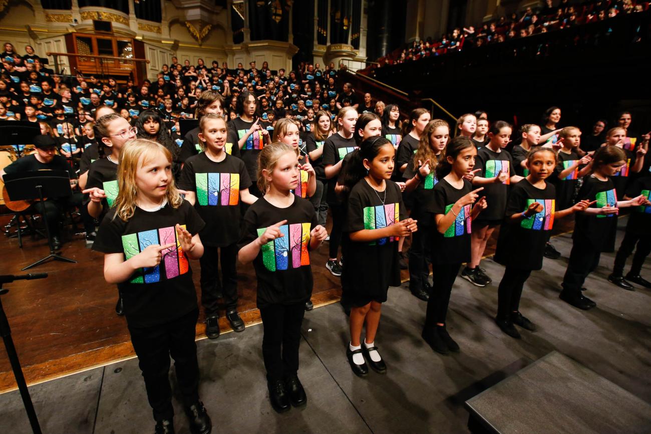 Signing Choir on stage at Sydney Town Hall as part of Primary Proms
