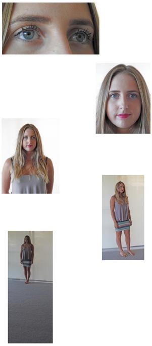 Five views of a person showing different camera angles