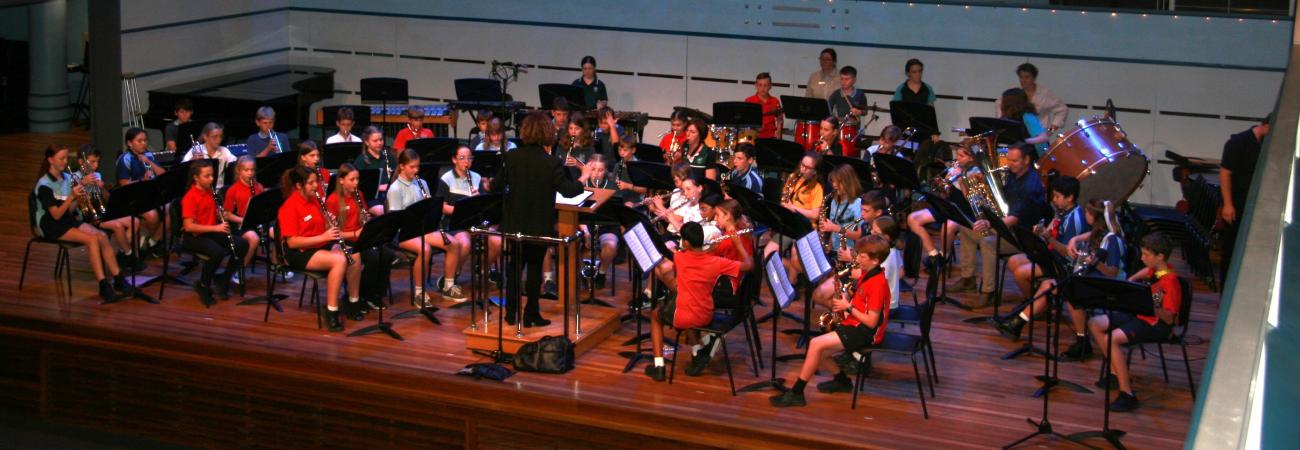 Primary Wind Ensemble performing on stage