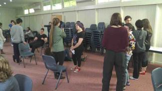 Drama students in a workshop at the NSW State Drama Camp 2014