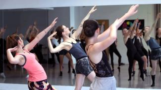 Sharon Eyal from L-E-V dance company teaching a dance class
