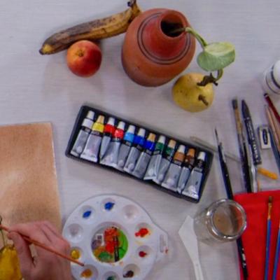 Artmaking tools, brushes and paints